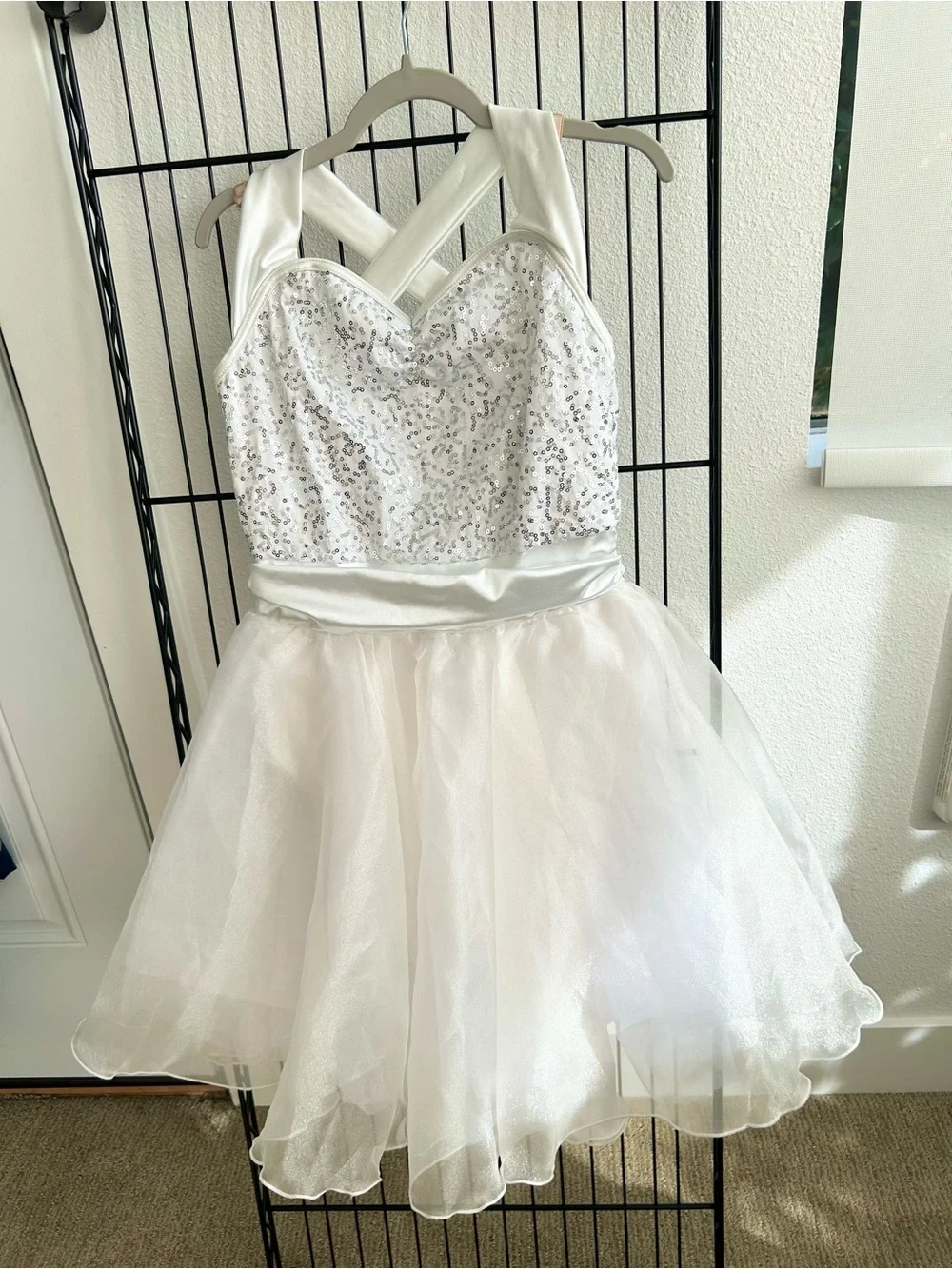 Weissman Showtime I Feel Pretty White Satin Sequins Organza Dancewear Size LC 14